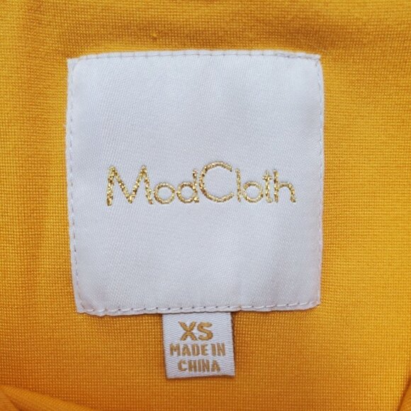 Modcloth Asymmetric Zipper Collar Mustard Yellow Dress Pockets XS - Picture 6 of 7